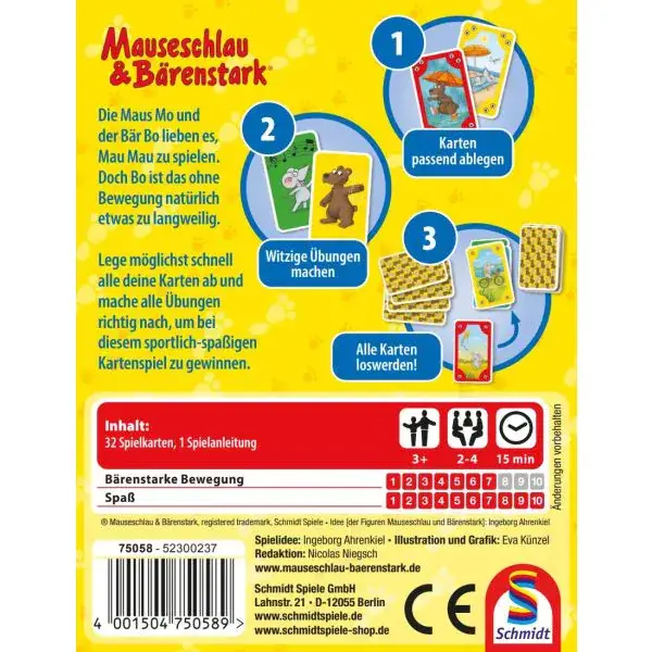 Schmidt Spiele Mauseschlau & Bärenstark: Bewegungs-Mau Mau, Kinderkartenspiel Tägliche Deals