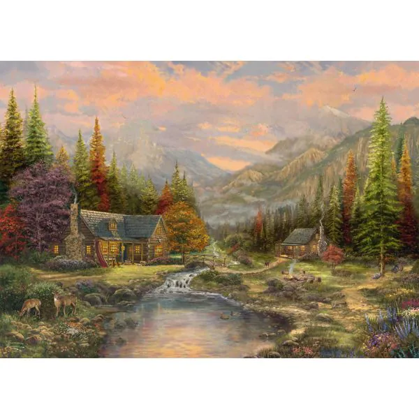Schmidt Spiele Thomas Kinkade Studios: Bergkulisse mit Bach, 1.000 Teile Holzpuzzle Neuheiten