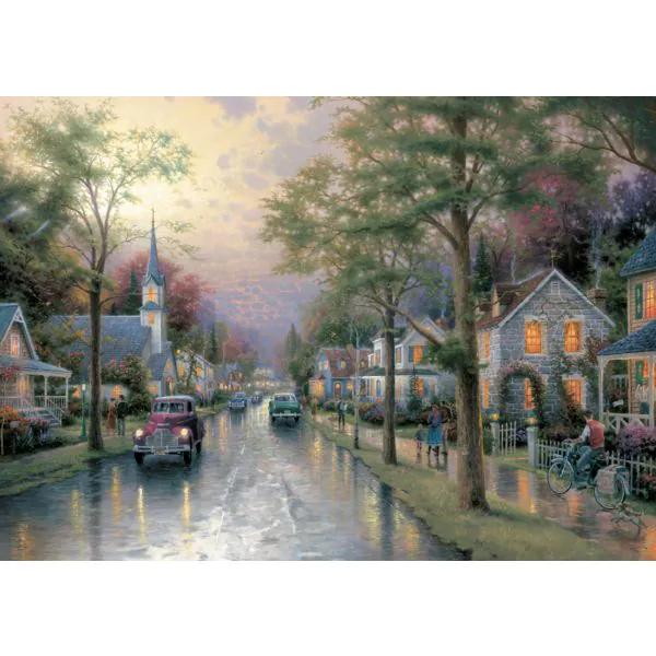Schmidt Spiele Thomas Kinkade: Inspired Home - Morgen in der kleinen Stadt, 1.000 Teile Puzzle Begrenzt auf 3 Tage