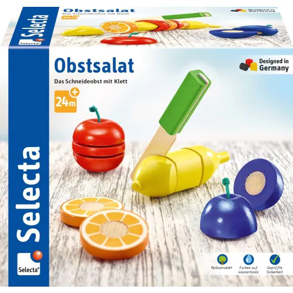 Schmidt Spiele Obstsalat, Klett und Schneidespielzeug aus Holz, Küchen-Spielzeugset, 11 Teile Black Friday