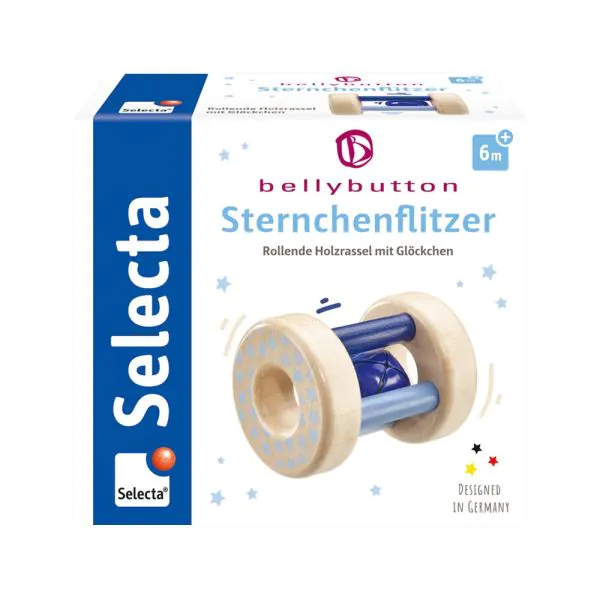 Schmidt Spiele bellybutton: Sternchenflitzer, Greifling mit Rassel aus Holz, Blau, 15,5 cm Neueste Stile