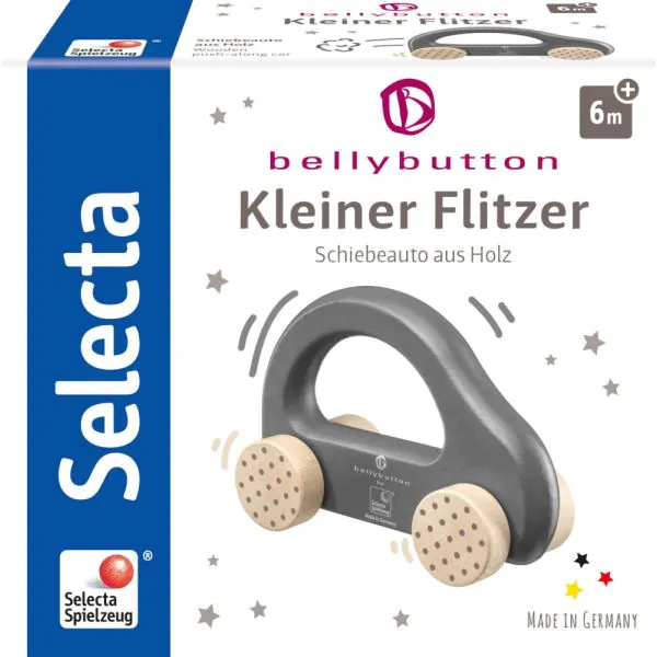 Schmidt Spiele bellybutton: Kleiner Flitzer, Greifling aus Holz, Grau, 10cm Nur für heute