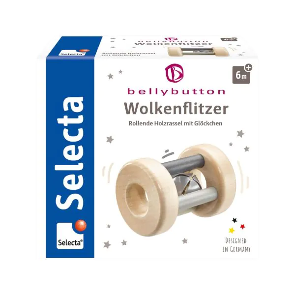Schmidt Spiele bellybutton: Wolkenflitzer, Greifling mit Rassel aus Holz, Grau, 7 cm Sonderangebot der Fabrik