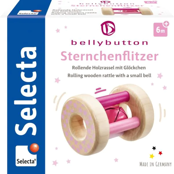 Schmidt Spiele bellybutton: Sternchenflitzer, Greifling mit Rassel aus Holz, Rosa, 15,5 cm Bis zu 55% Rabatt