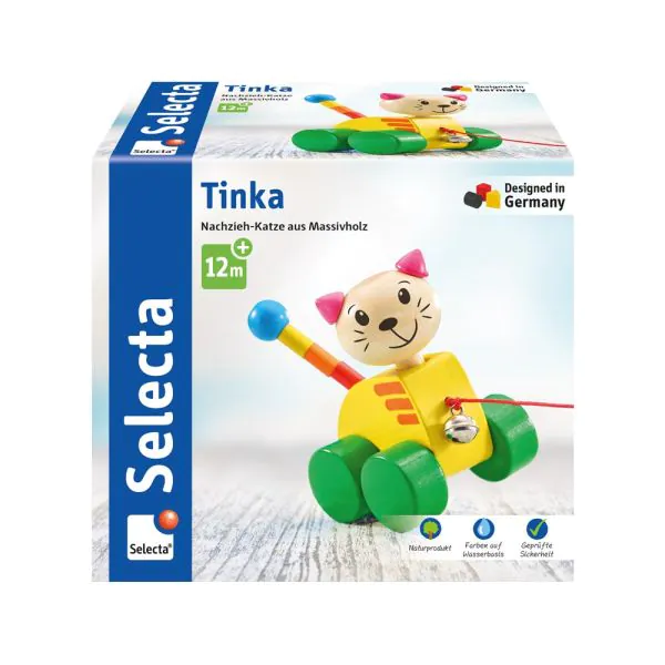 Schmidt Spiele Tinka, Nachzieh Katze aus Massivholz, 12 cm zollfrei