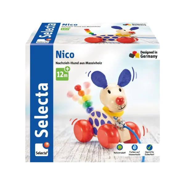 Schmidt Spiele Nico-Nachzieh-Hund, Schiebe-und Nachziehspielzeug aus Holz, 12 cm Verkauf