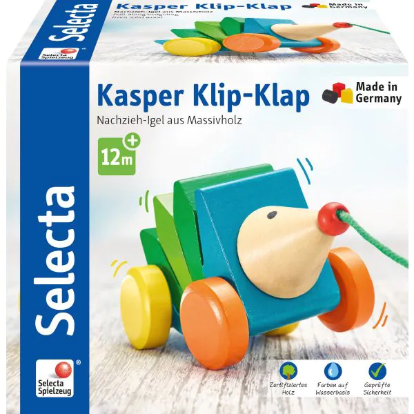 Schmidt Spiele Kasper Klip-Klap, Nachziehspielzeug aus Holz, 16cm im Angebot