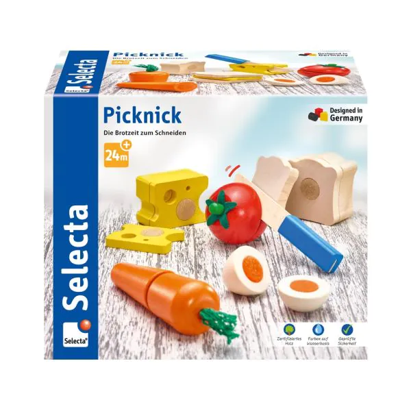 Schmidt Spiele Picknick, Klett und Schneidespielzeug aus Holz, 13 Teile Fabrikpreis