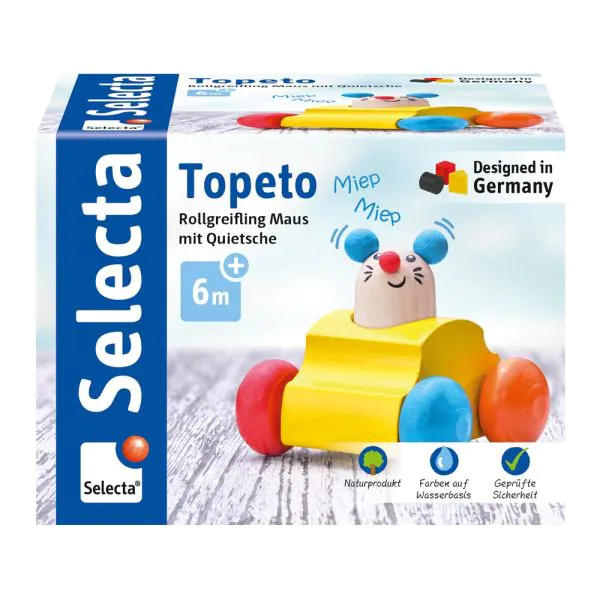 Schmidt Spiele Topeto, Rollgreifling Maus mit Quietsche aus Holz, 7 cm Black Friday
