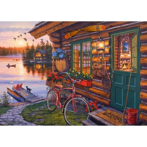 Schmidt Spiele Darrel Bush: Seehütte mit Fahrrad, 1.000 Teile Puzzle Räumungsverkauf