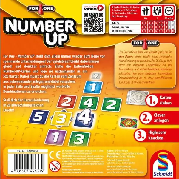 Schmidt Spiele For One – Number UP, Familienspiel Tiefpreis