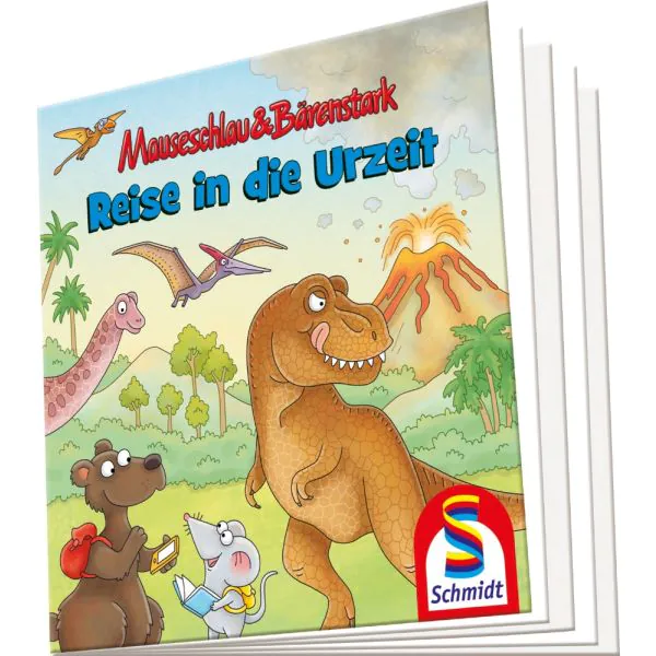 Schmidt Spiele Mauseschlau & Bärenstark: Reise in die Urzeit, 60 Teile Kinderpuzzle mit Add-on (Wissensbüchlein) Limitierter Zeitrabatt