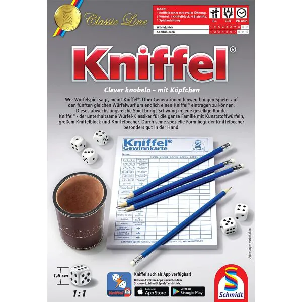Schmidt Spiele Kniffel® mit großem Spielblock und original Kniffelbecher Letzter Tag