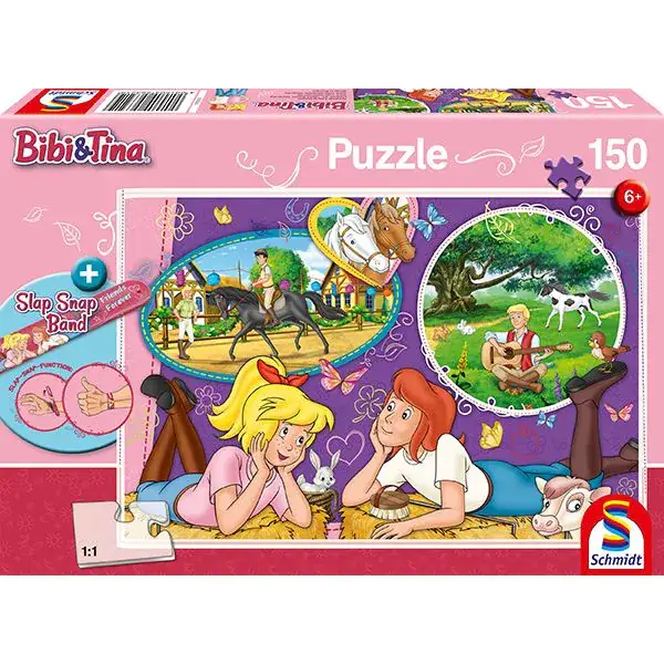 Schmidt Spiele Bibi & Tina: Freundinnen für immer, 150 Teile Kinderpuzzle mit Add-on (inkl. Slap Snap Band bunt) Vierteljährliche Förderung