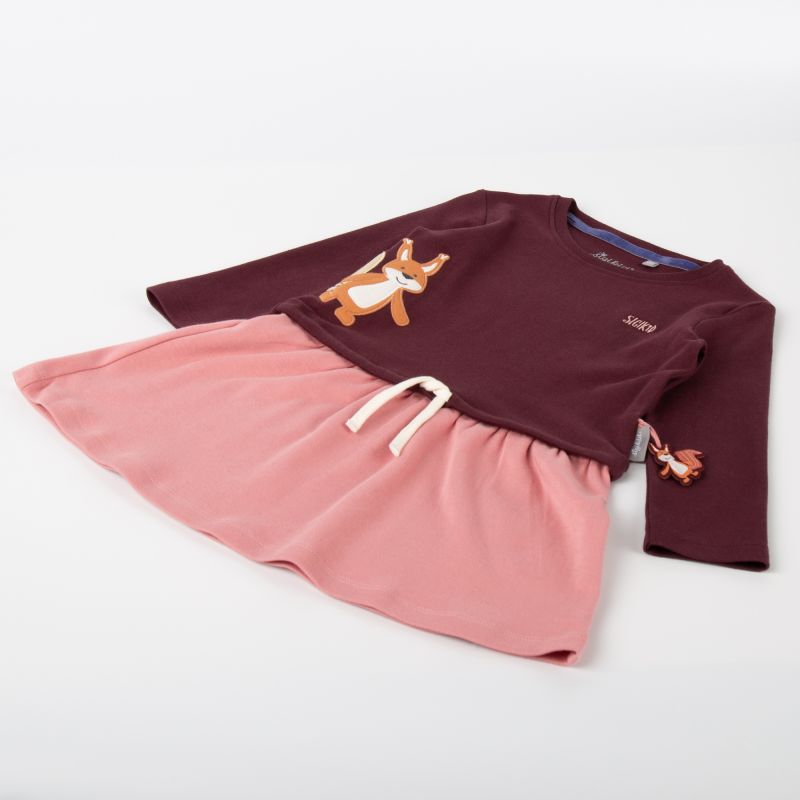 Sigikid Kinder Kleid mit Eichhörnchen Motiv, dunkelrot und rosa Sonderangebote