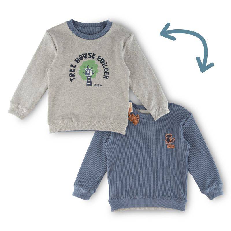 Sigikid Kinder Langarm Wendeshirt Forest Adventure, blau oder grau Super Rabatt