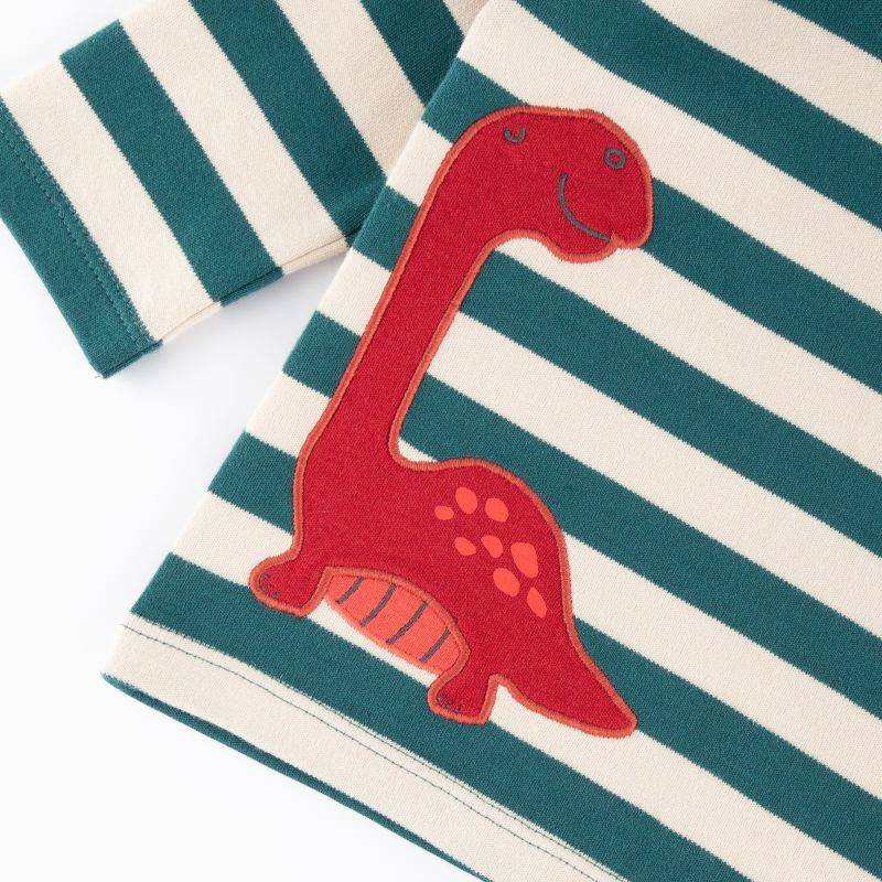 Sigikid Baby Streifen Langarmshirt Dino, grün-weiß Fabrikladen