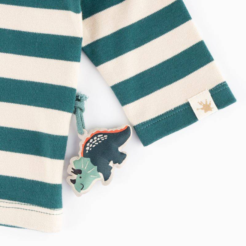 Sigikid Baby Streifen Langarmshirt Dino, grün-weiß Fabrikladen