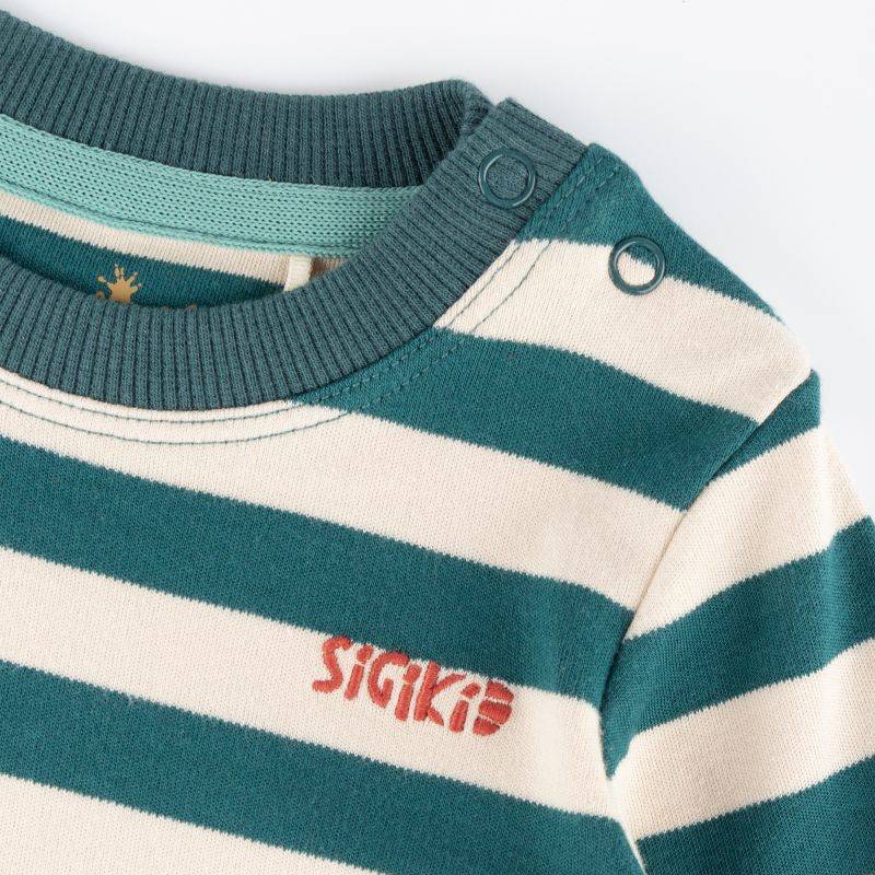 Sigikid Baby Streifen Langarmshirt Dino, grün-weiß Fabrikladen