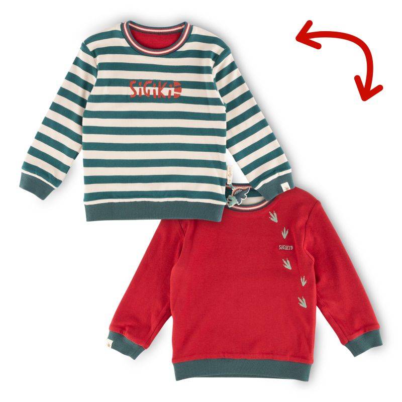Sigikid Kinder Wendeshirt Dino, dunkelrot oder grün gestreift Günstiger Verkauf