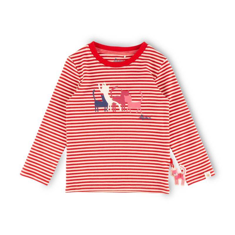 Sigikid Kinder Langarmshirt Katze, rot-weiß geringelt Nur noch ein Tag übrig