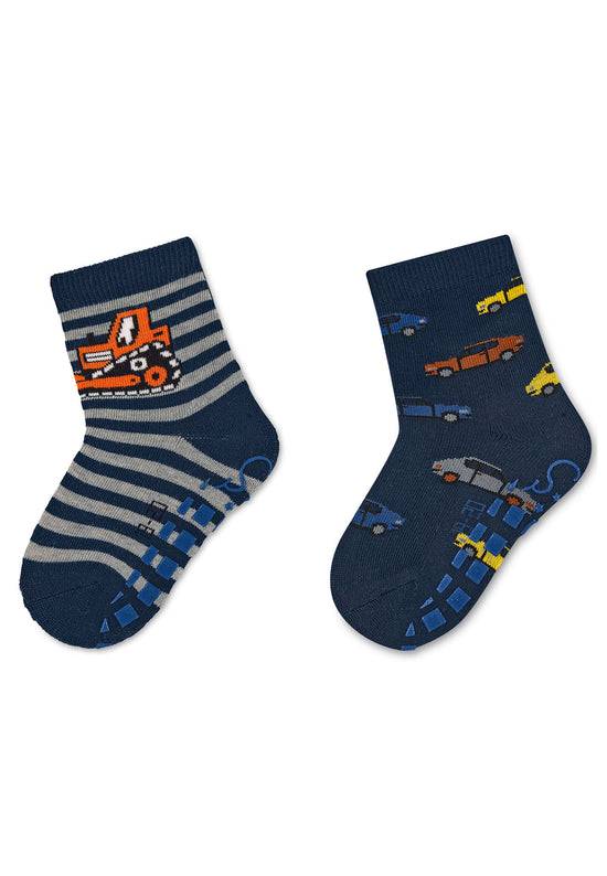 Sterntaler ABS-Socken 2er-Pack Bagger und Autos in Marine Versandkostenfrei