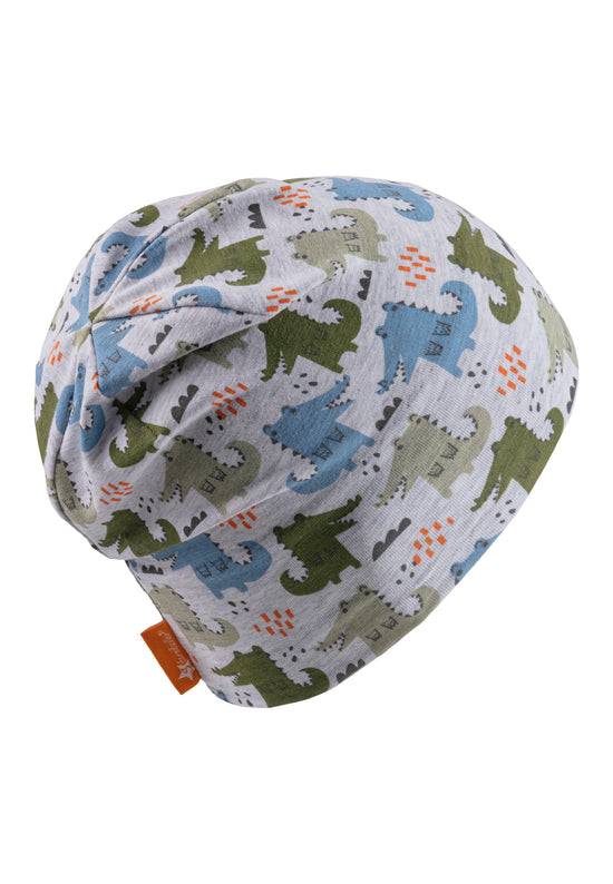 Sterntaler Beanie bedruckt mit bunten Krokodilen in silbergrau Tiefpreis
