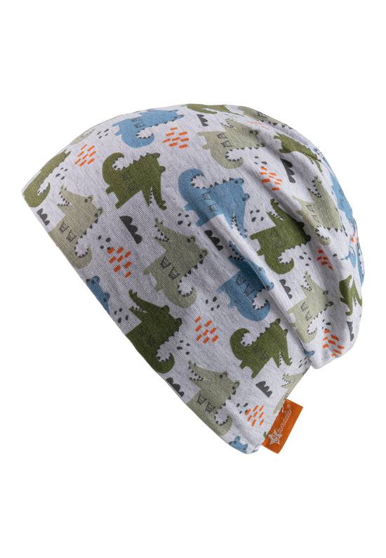 Sterntaler Beanie bedruckt mit bunten Krokodilen in silbergrau Tiefpreis