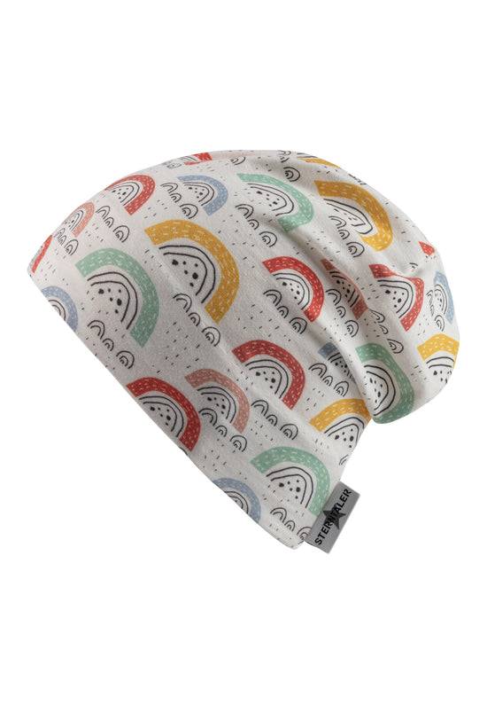 Sterntaler Beanie bedruckt mit bunten Regenbögen in ecru Angebote