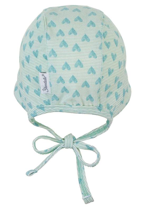 Sterntaler Häubchen mit Herzen Print aus Jersey und Bindeband Fabrikpreis