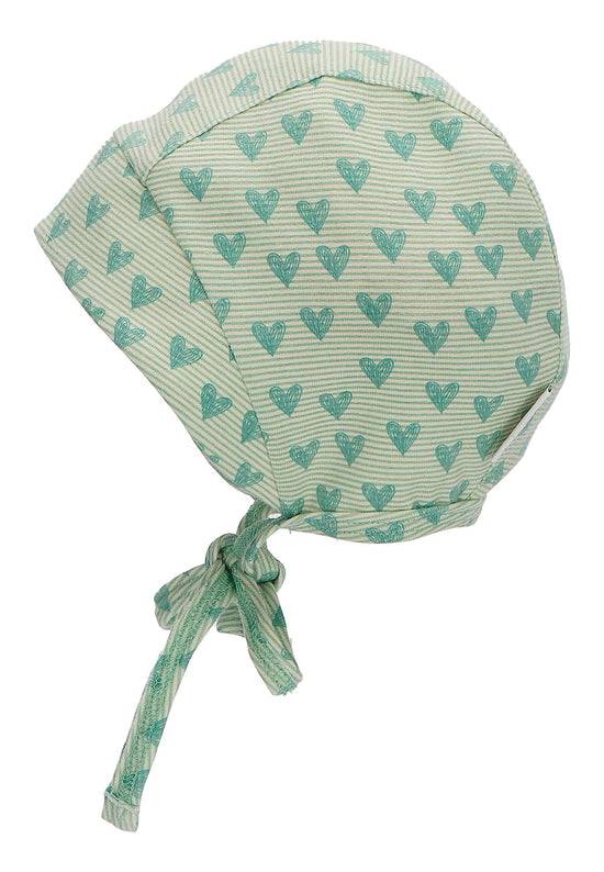 Sterntaler Häubchen mit Herzen Print aus Jersey und Bindeband Fabrikpreis
