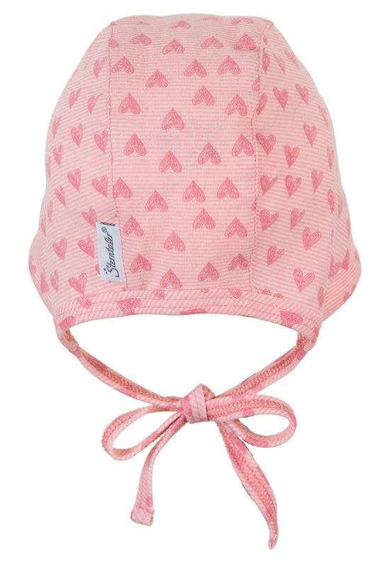 Sterntaler Häubchen mit Herzen Print aus Jersey und Bindeband Fabrikpreis